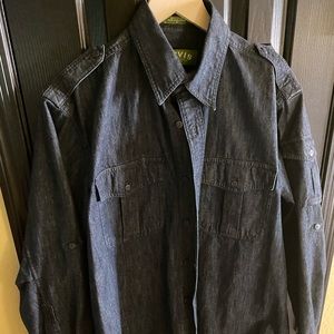 ORVIS MENS LONG SKEEVE BUTTON UP DENIM SHIRT SZ M